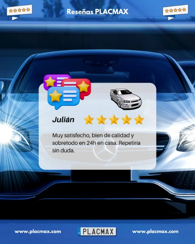 🚘✨ Calidad, rapidez y clientes felices ✨🚘

Nada nos motiva más que ver a nuestros clientes satisfechos. Julián ya disfruta de su matrícula Placmax y nos deja esta reseña ⭐⭐⭐⭐⭐:

"Muy satisfecho, bien de calidad y, sobre todo, en 24h en casa. Repetiría sin duda."

En Placmax trabajamos para que tu pedido llegue rápido, con la máxima calidad y sin complicaciones. Si necesitas renovar tu matrícula, ya sabes dónde encontrar la mejor opción. 😉

📩 Pídela hoy y recíbela en 24h. ¡Así de fácil!
 ➡️ www.placmax.com

#MatrículasDeCalidad #ClientesFelices #En24hEnCasa #Placmax