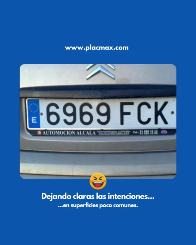 😏 Hay quien lanza indirectas... y quien las pone en la matrícula.

6969 FCK — dejando claras las intenciones en superficies poco comunes.

Porque si vas a destacar, que sea con estilo (y con una matrícula que no deja lugar a dudas).

👉 En Placmax no juzgamos… solo imprimimos con calidad top.

#MatrículasQueHablan #EstiloPropio #HumorPlacmax #MatrículasPersonalizadas #DirectoALaChapa

🌐 Compra ya en www.placmax.com